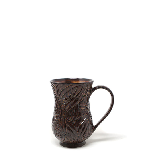 Dark Brown Abstract Carved Mug